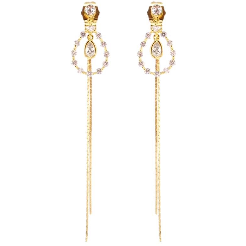 Серьги Xuping QQMM Позолота 14K пусеты Кристальные капельки с цепочками фото №1 Серьги Xuping QQMM Позолота 14K пусеты Кристальные капельки с цепочками фото №1
