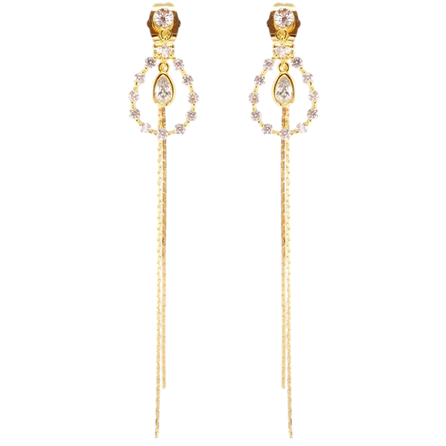 Серьги Xuping QQMM Позолота 14K пусеты Кристальные капельки с цепочками фото №1 Серьги Xuping QQMM Позолота 14K пусеты Кристальные капельки с цепочками фото №1