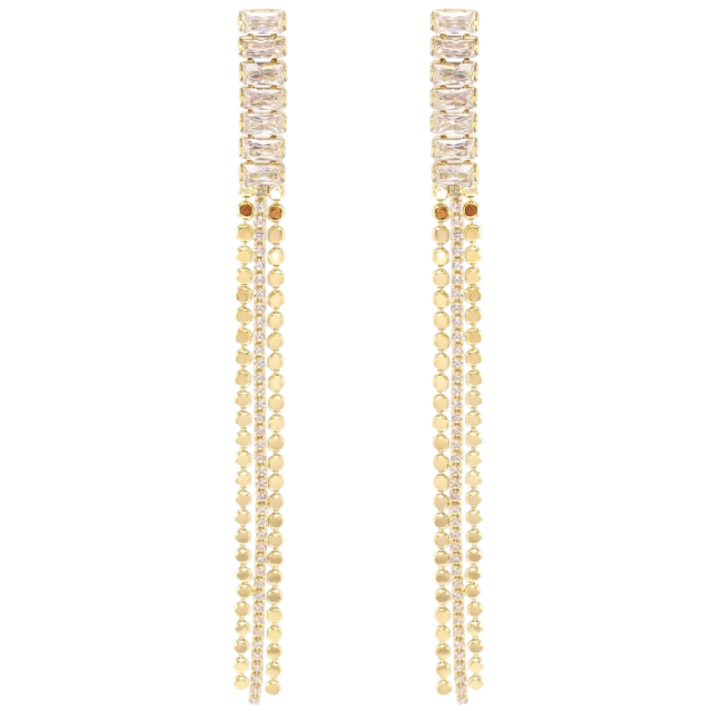 Сережки Xuping QQMM Позолота 14K пусети Кристальні доріжки з ланцюжками фото №1 Сережки Xuping QQMM Позолота 14K пусети Кристальні доріжки з ланцюжками фото №1