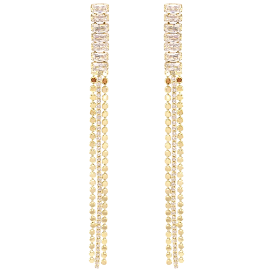 Сережки Xuping QQMM Позолота 14K пусети Кристальні доріжки з ланцюжками фото №1 Сережки Xuping QQMM Позолота 14K пусети Кристальні доріжки з ланцюжками фото №1