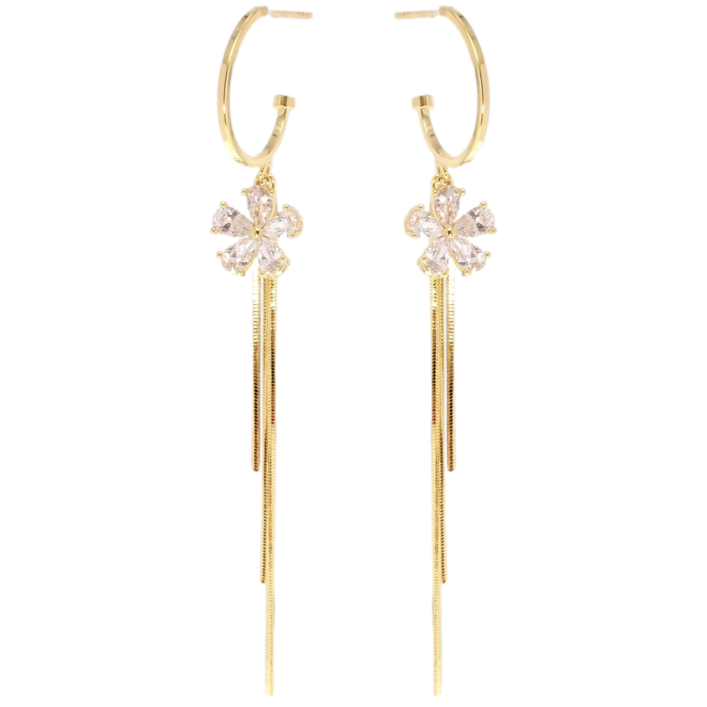 Сережки Xuping QQMM Позолота 14K пусети Кристальні квіточки на колечких фото №1 Сережки Xuping QQMM Позолота 14K пусети Кристальні квіточки на колечких фото №1