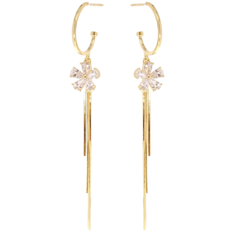 Сережки Xuping QQMM Позолота 14K пусети Кристальні квіточки на колечких фото №1 Сережки Xuping QQMM Позолота 14K пусети Кристальні квіточки на колечких фото №1