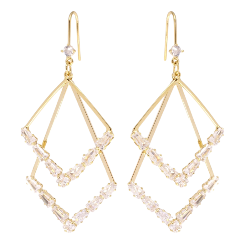 Сережки Xuping QQMM Позолота 14K французький замок Ромбові підвіски з цирконієм фото №1 Сережки Xuping QQMM Позолота 14K французький замок Ромбові підвіски з цирконієм фото №1