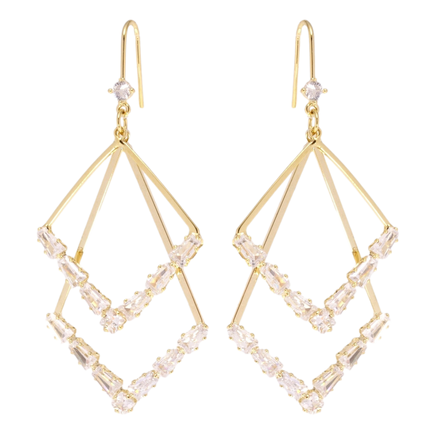 Сережки Xuping QQMM Позолота 14K французький замок Ромбові підвіски з цирконієм фото №1 Сережки Xuping QQMM Позолота 14K французький замок Ромбові підвіски з цирконієм фото №1