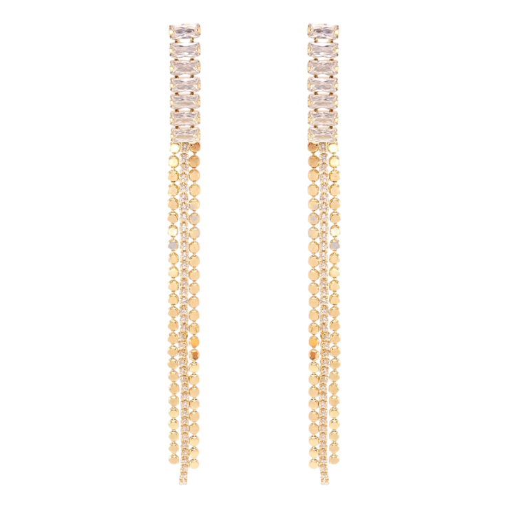 Сережки Xuping QQMM Позолота 18K пусети Дорожки кристалів з ланцюжками фото №14 Сережки Xuping QQMM Позолота 18K пусети Дорожки кристалів з ланцюжками фото №14