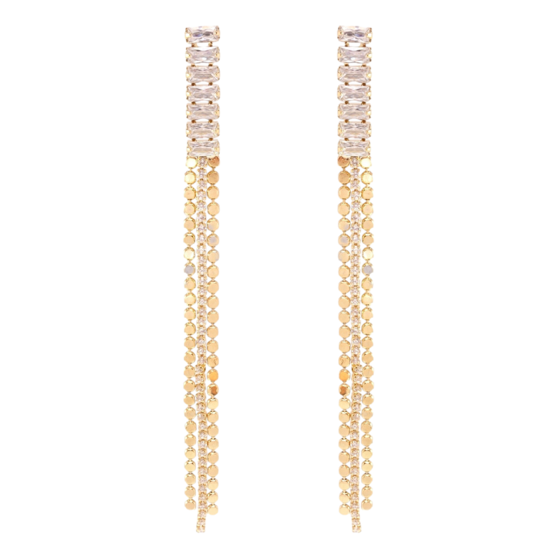 Сережки Xuping QQMM Позолота 18K пусети Дорожки кристалів з ланцюжками фото №1