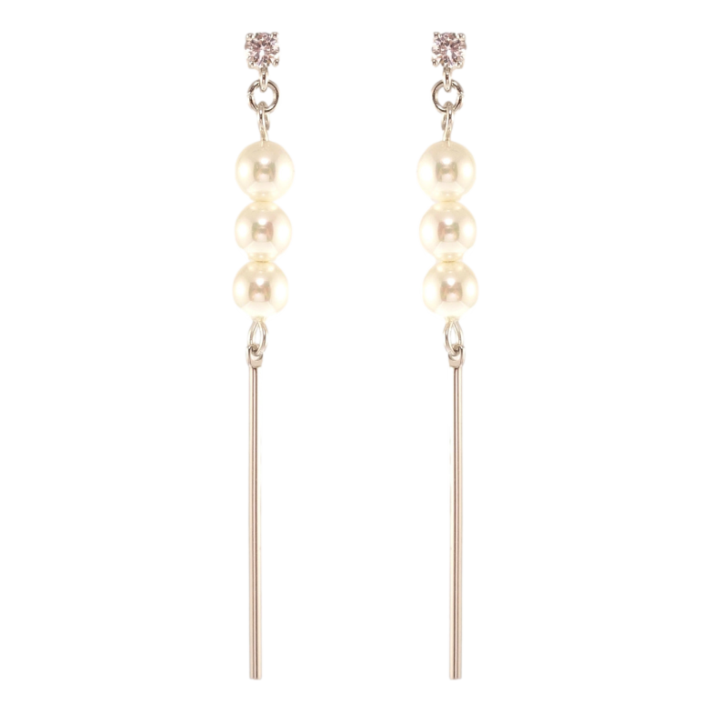 Серьги Xuping QQMM Родий пусеты Жемчужное трио фото №1 Серьги Xuping QQMM Родий пусеты Жемчужное трио фото №1