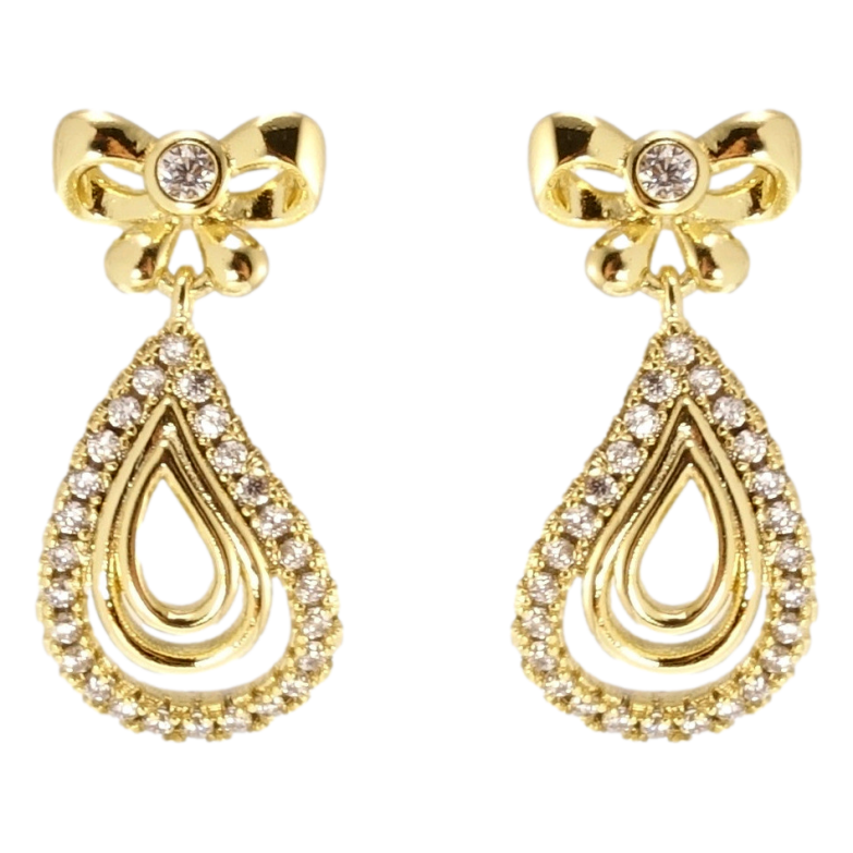 Сережки Xuping QQMM Позолота 14K пусети Бантики з витонченими крапельками фото №1 Сережки Xuping QQMM Позолота 14K пусети Бантики з витонченими крапельками фото №1