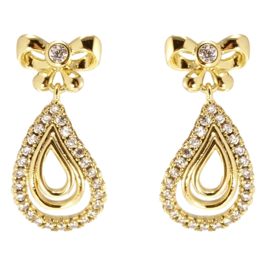 Сережки Xuping QQMM Позолота 14K пусети Бантики з витонченими крапельками фото №1 Сережки Xuping QQMM Позолота 14K пусети Бантики з витонченими крапельками фото №1