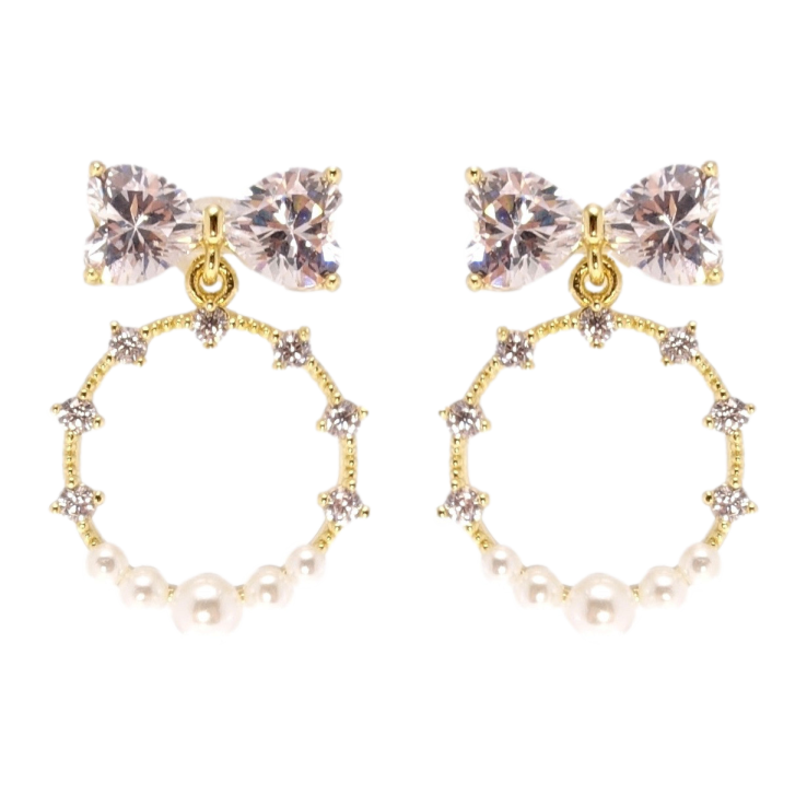 Серьги Xuping QQMM Позолота 14K пусеты Кристальные бантики с колечками фото №3 Серьги Xuping QQMM Позолота 14K пусеты Кристальные бантики с колечками фото №3