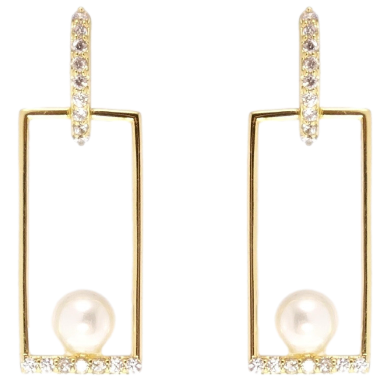 Сережки Xuping QQMM Позолота 14K пусети Прямокутники з перлинками фото №1 Сережки Xuping QQMM Позолота 14K пусети Прямокутники з перлинками фото №1