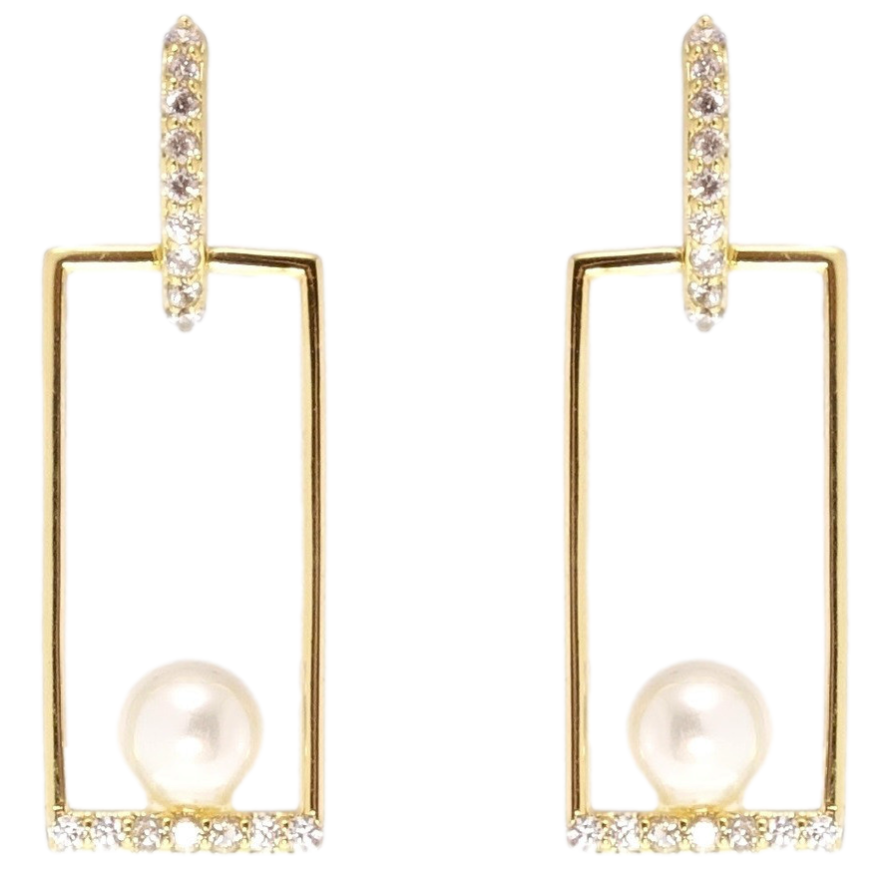 Сережки Xuping QQMM Позолота 14K пусети Прямокутники з перлинками фото №1 Сережки Xuping QQMM Позолота 14K пусети Прямокутники з перлинками фото №1