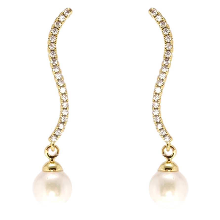 Сережки Xuping QQMM Позолота 14K пусети Хвилясті доріжки цирконію з фото №1 Сережки Xuping QQMM Позолота 14K пусети Хвилясті доріжки цирконію з фото №1