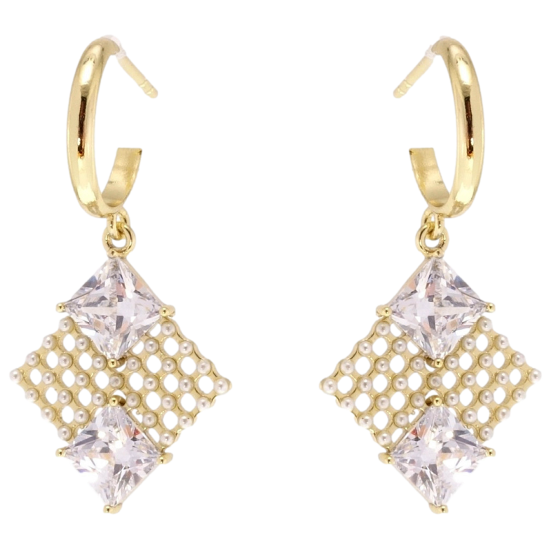Сережки Xuping QQMM Позолота 14K пусети Ромби з кристалами фото №1 Сережки Xuping QQMM Позолота 14K пусети Ромби з кристалами фото №1