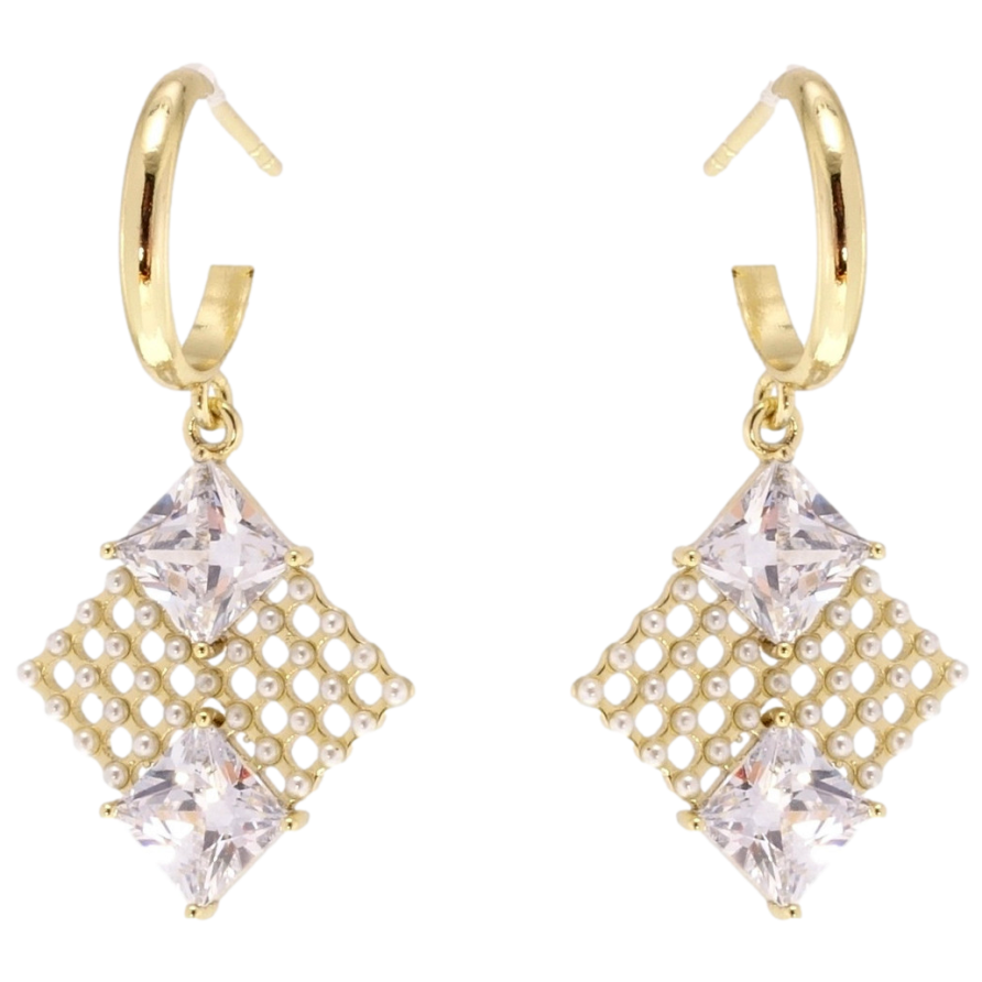 Сережки Xuping QQMM Позолота 14K пусети Ромби з кристалами фото №1 Сережки Xuping QQMM Позолота 14K пусети Ромби з кристалами фото №1