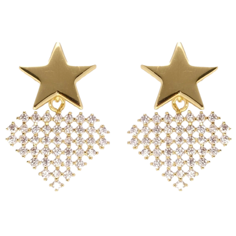Серьги Xuping QQMM Позолота 14K пусеты Звезды с кристальными ромбами фото №2 Серьги Xuping QQMM Позолота 14K пусеты Звезды с кристальными ромбами фото №2