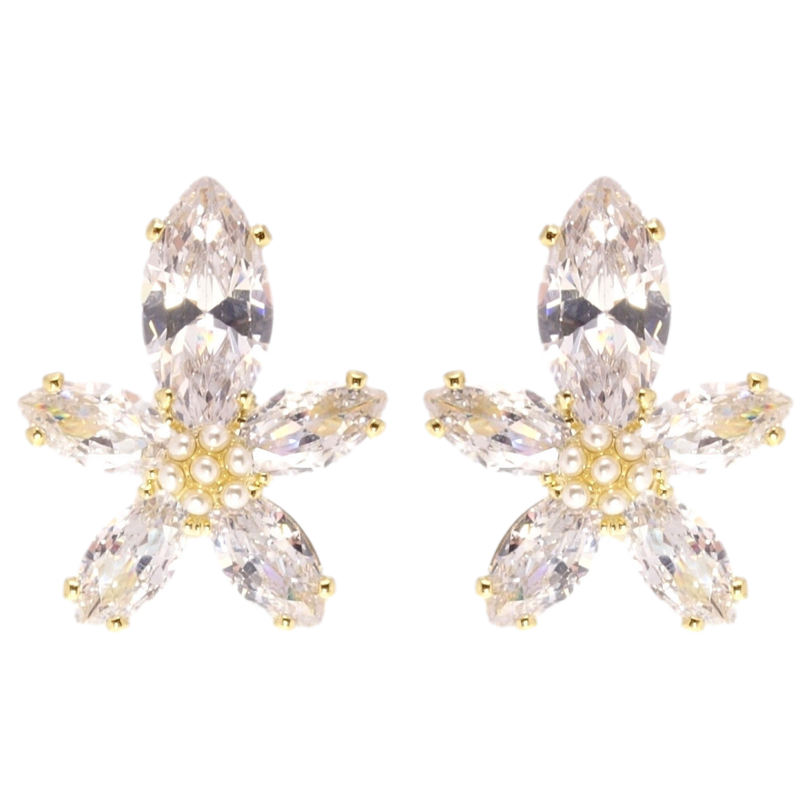 Сережки Xuping QQMM Позолота 14K пусети Кристальні квіточки фото №1 Сережки Xuping QQMM Позолота 14K пусети Кристальні квіточки фото №1