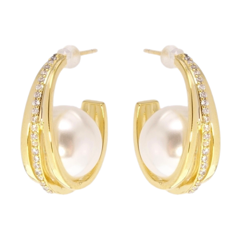 Сережки Xuping QQMM Позолота 14K пусети Дуги з перлинами фото №1 Сережки Xuping QQMM Позолота 14K пусети Дуги з перлинами фото №1