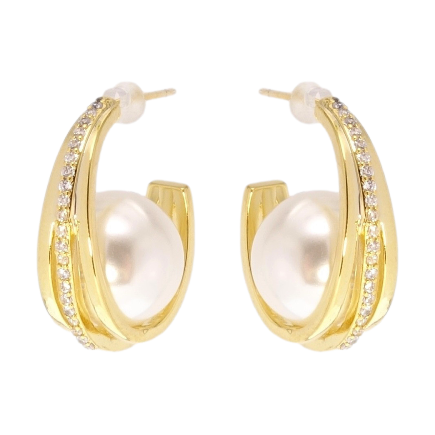 Серьги Xuping QQMM Позолота 14K пусеты Дуги с жемчужинами фото №1 Серьги Xuping QQMM Позолота 14K пусеты Дуги с жемчужинами фото №1