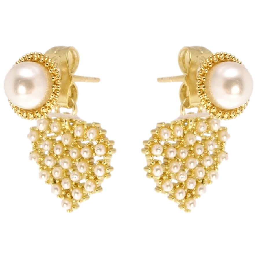 Сережки Xuping QQMM Позолота 14K пусети Перлинні серця фото №1 Сережки Xuping QQMM Позолота 14K пусети Перлинні серця фото №1