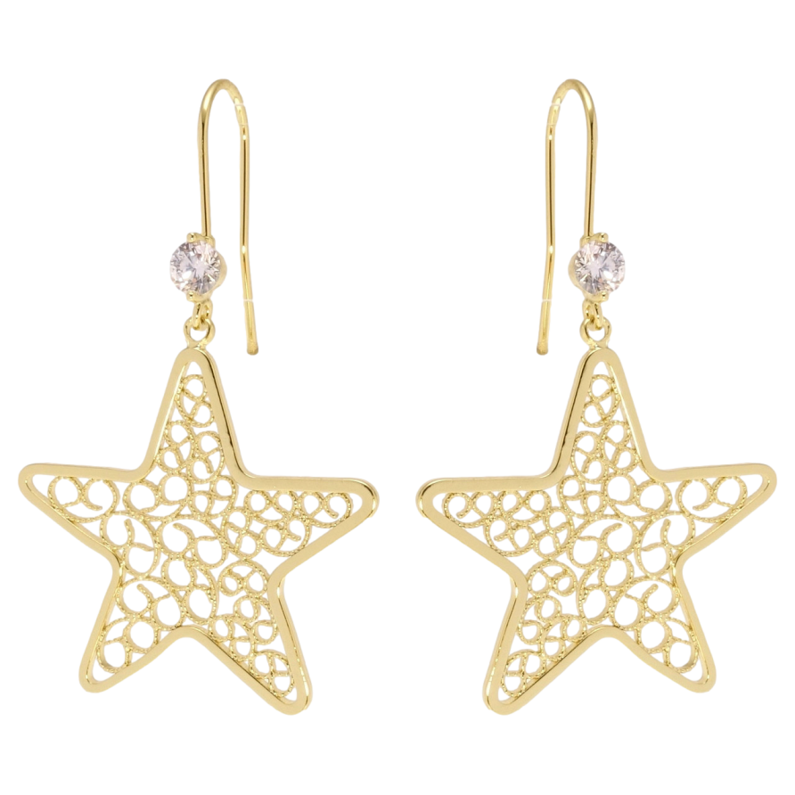 Серьги Xuping QQMM Позолота 14K французский замок Ажурные звезды фото №1