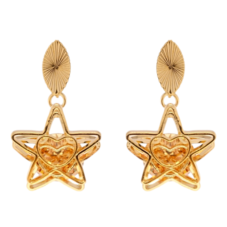 Сережки Xuping Позолота 18K пусети Зірки з янтарними кристалами фото №1 Сережки Xuping Позолота 18K пусети Зірки з янтарними кристалами фото №1