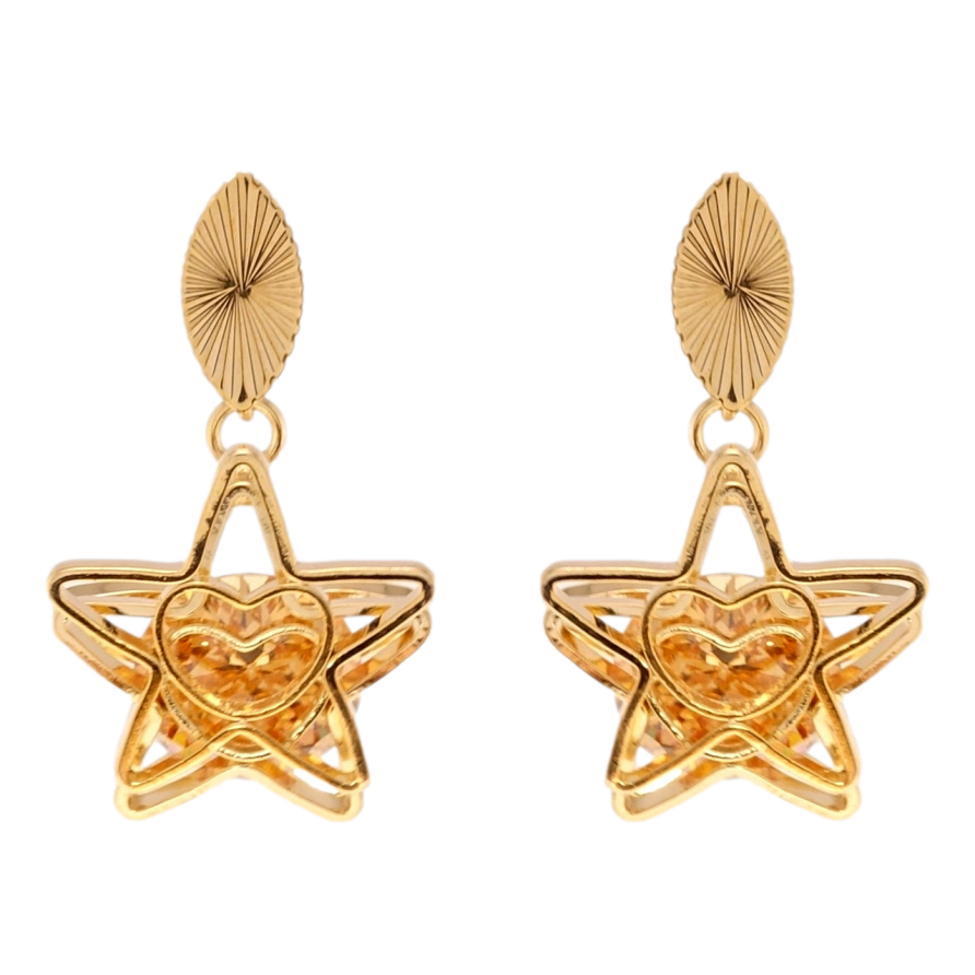 Сережки Xuping Позолота 18K пусети Зірки з янтарними кристалами фото №1 Сережки Xuping Позолота 18K пусети Зірки з янтарними кристалами фото №1