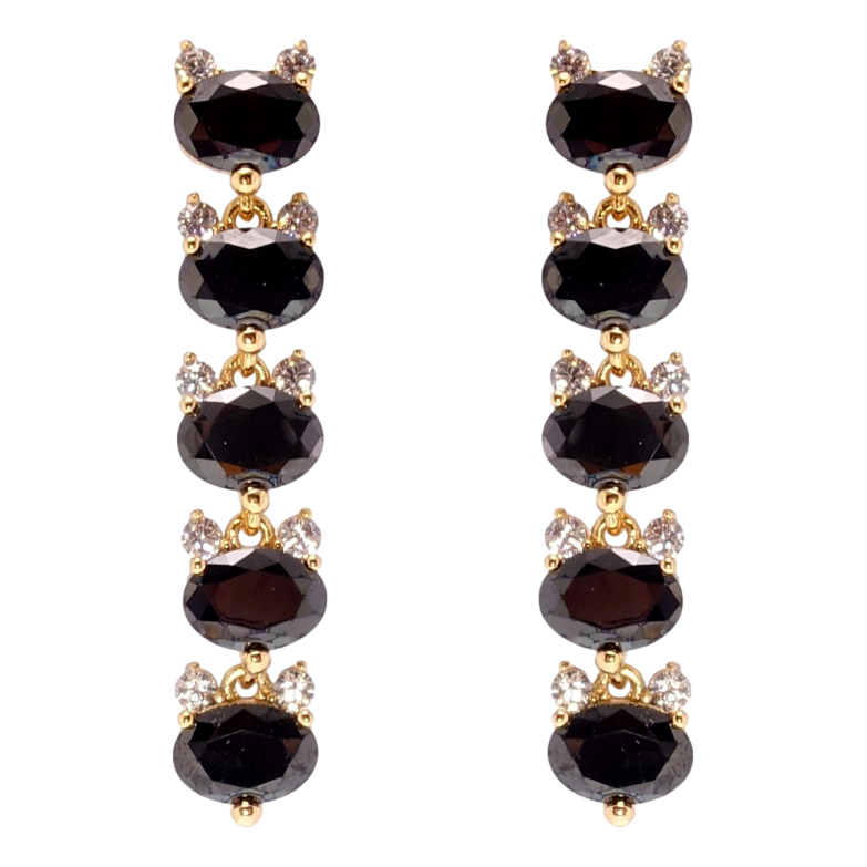Сережки Xuping Позолота 18K пусети Чорні кришталеві кішки фото №1