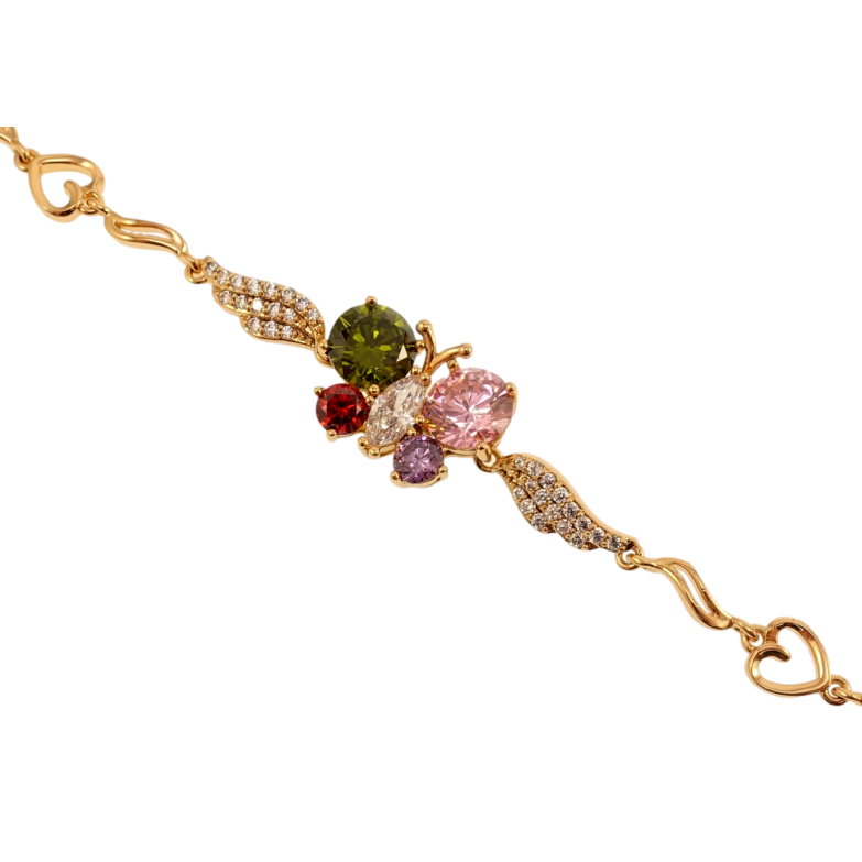 Браслет Xuping Позолота 18K Метелик з різнокольоровими кристалами довжина з дод. замком 17,19см х 4-6мм фото №1 Браслет Xuping Позолота 18K Метелик з різнокольоровими кристалами довжина з дод. замком 17,19см х 4-6мм фото №1