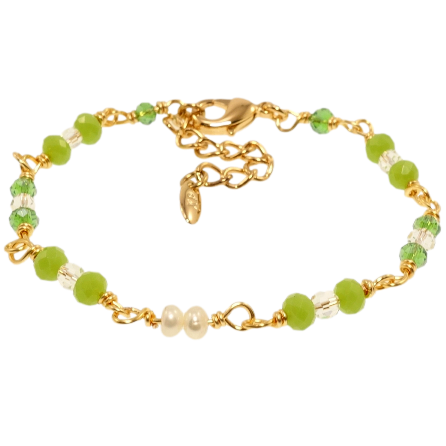 Браслет Xuping Позолота 18K Ланки з біло-салатовими намистинами довжина з дод. ланцюжком 15-19см х 3-4мм фото №1