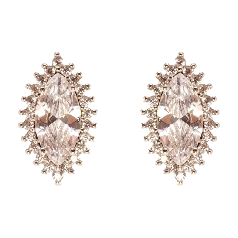 Серьги Xuping Родий пусеты Кристалл Маркиз в лучистом обрамлении циркония фото №1