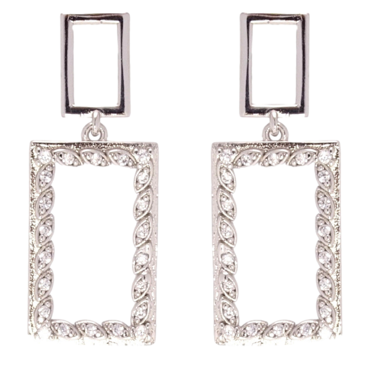 Серьги Xuping QQMM Родий пусеты Прямоугольные подвески с цирконием фото №17