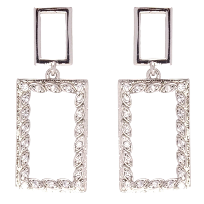 Серьги Xuping QQMM Родий пусеты Прямоугольные подвески с цирконием фото №1 Серьги Xuping QQMM Родий пусеты Прямоугольные подвески с цирконием фото №1