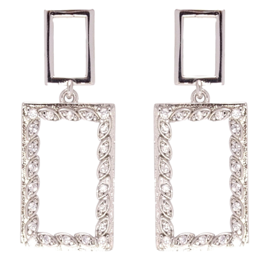 Серьги Xuping QQMM Родий пусеты Прямоугольные подвески с цирконием фото №1 Серьги Xuping QQMM Родий пусеты Прямоугольные подвески с цирконием фото №1