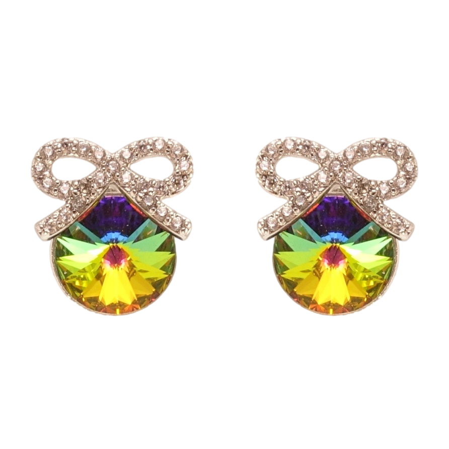 Серьги Xuping цвет Родий с кристаллами Swarovski пусеты Кристалл Vitrail Medium с бантом фото №1 Серьги Xuping цвет Родий с кристаллами Swarovski пусеты Кристалл Vitrail Medium с бантом фото №1