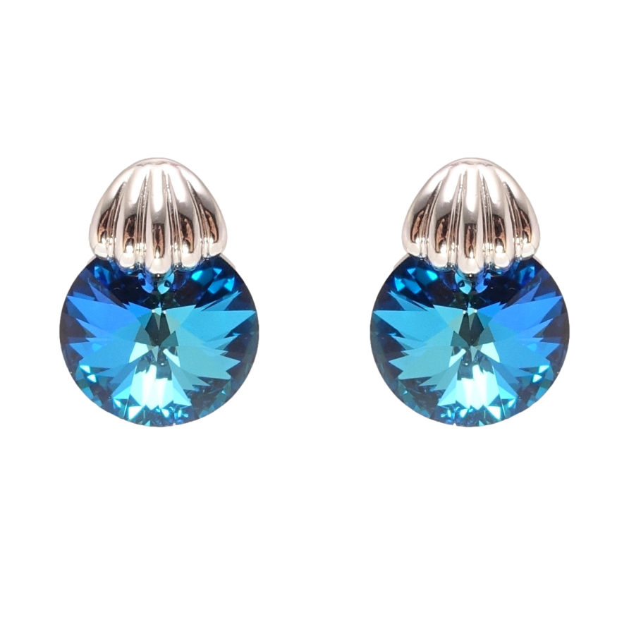 Сережки Xuping колір Родій з кристалами Swarovski пусети Кристал Metallic Blue з черепашкою фото №1 Сережки Xuping колір Родій з кристалами Swarovski пусети Кристал Metallic Blue з черепашкою фото №1