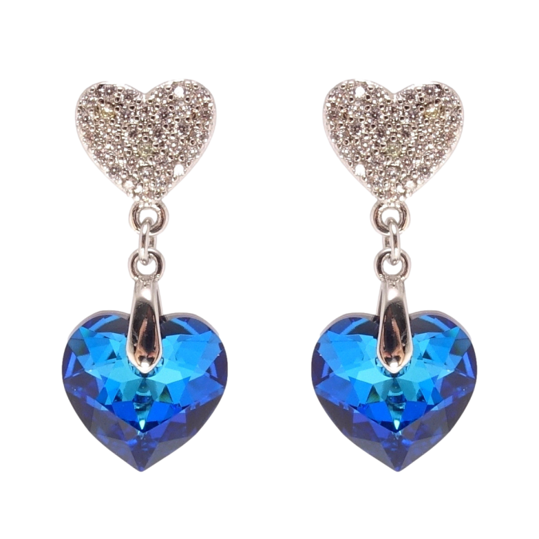 Серьги Xuping цвет Родий с кристаллами Swarovski пусеты Сердечки с кристаллом Bermuda Blue фото №8 Серьги Xuping цвет Родий с кристаллами Swarovski пусеты Сердечки с кристаллом Bermuda Blue фото №8