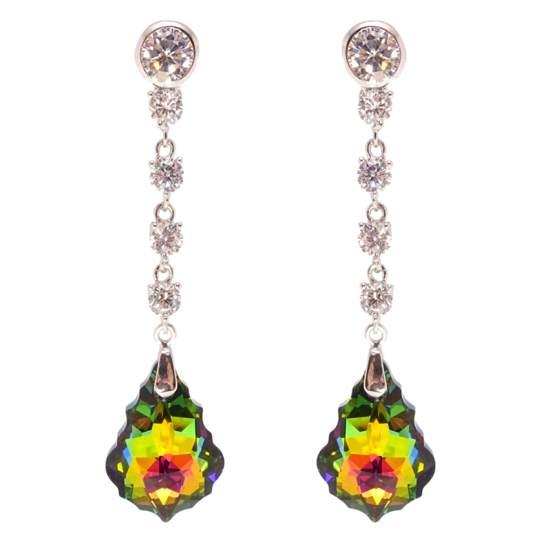 Сережки Xuping колір Родій з кристалами Swarovski пусети Кристали Vitrail Medium на ланцюжку фото №1 Сережки Xuping колір Родій з кристалами Swarovski пусети Кристали Vitrail Medium на ланцюжку фото №1