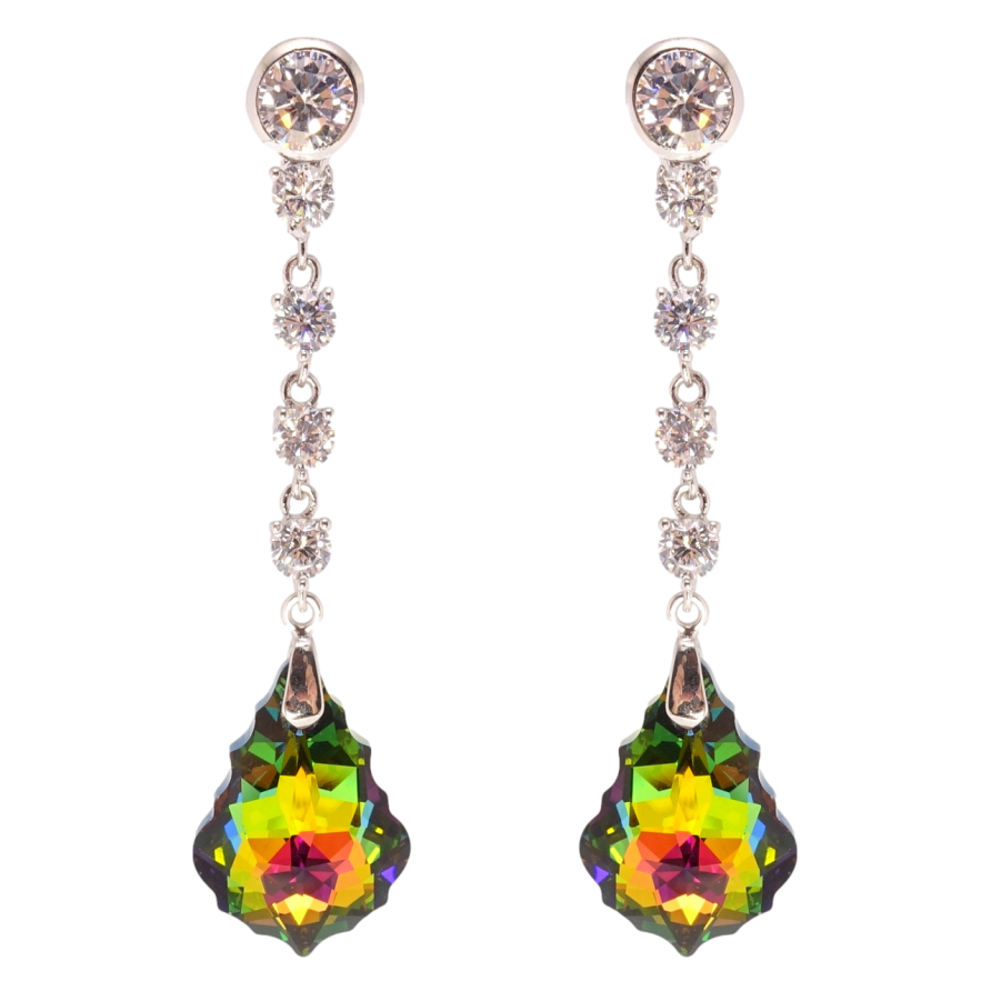 Сережки Xuping колір Родій з кристалами Swarovski пусети Кристали Vitrail Medium на ланцюжку фото №1 Сережки Xuping колір Родій з кристалами Swarovski пусети Кристали Vitrail Medium на ланцюжку фото №1