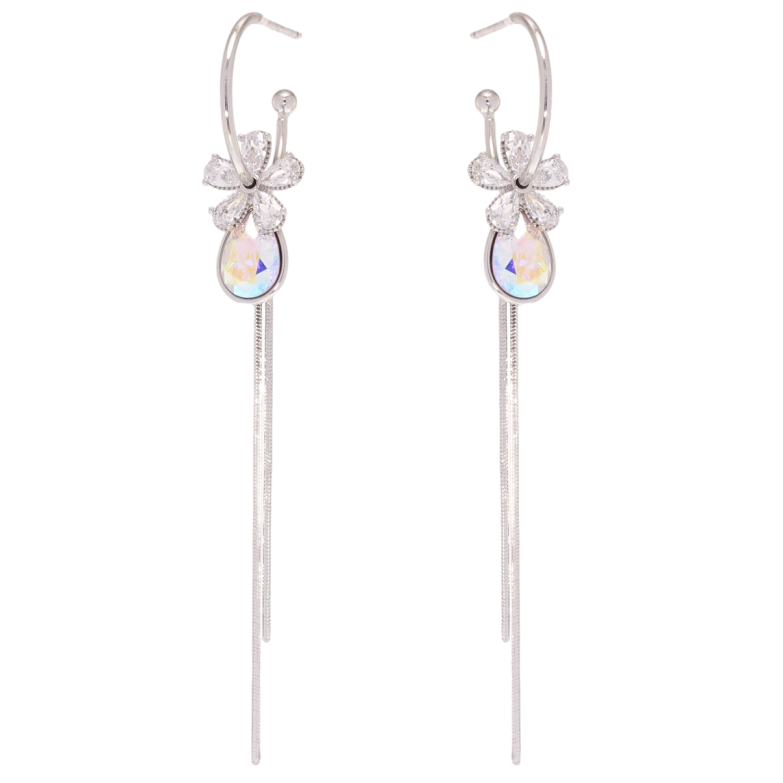 Сережки Xuping колір Родій з кристалами Swarovski пусети Кристальні квіточки з кристалом АВ на колечках фото №1