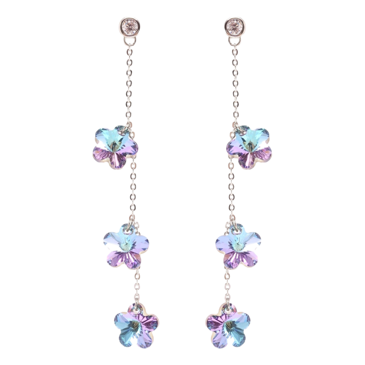 Сережки Xuping колір Родій з кристалами Swarovski пусети Кристальні квіточки Paradise Shine на ланцюжку фото №19