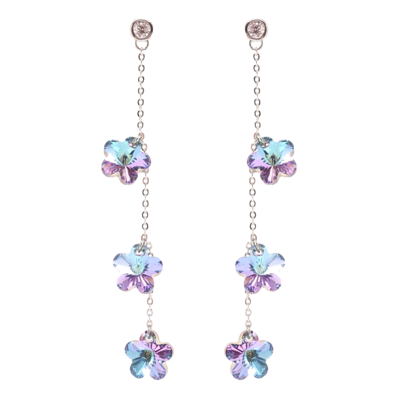 Серьги Xuping цвет Родий с кристаллами Swarovski пусеты Кристальные цветочки Paradise Shine на цепочке фото №1 Серьги Xuping цвет Родий с кристаллами Swarovski пусеты Кристальные цветочки Paradise Shine на цепочке фото №1