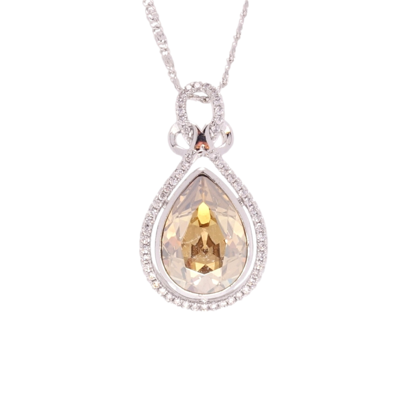 Кулон Xuping колір Родій з кр-ми Swarovski на ланцюжку Витончена крапелька з кристалом Golden Shadow довжина 46-51см х фото №1