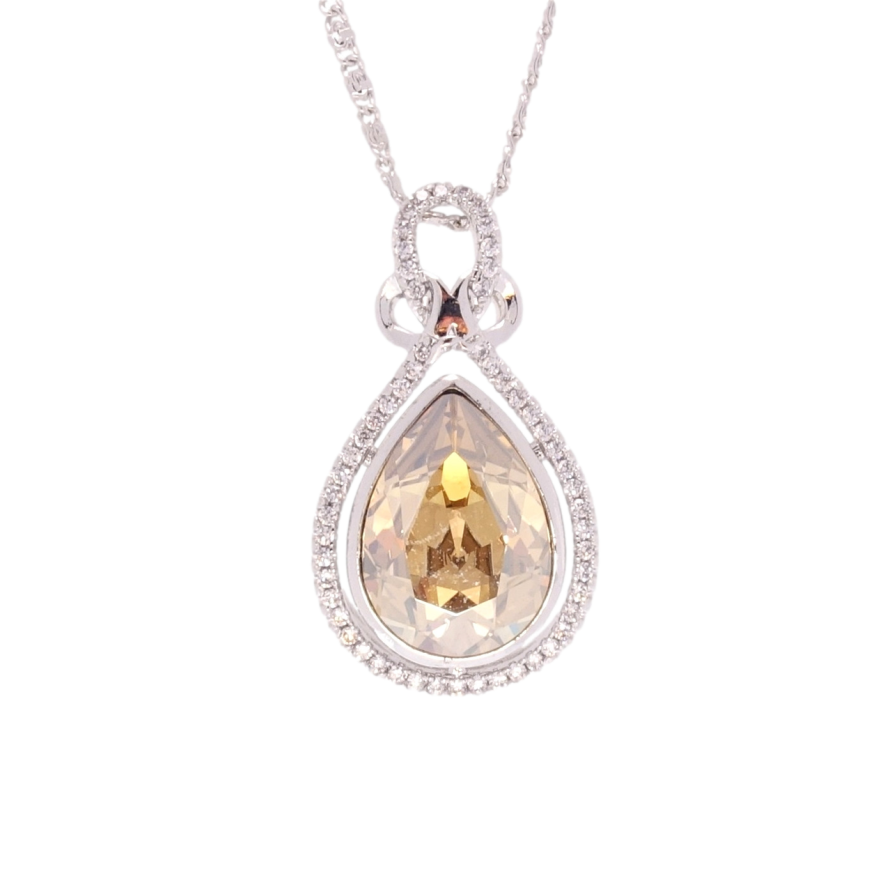 Кулон Xuping колір Родій з кр-ми Swarovski на ланцюжку Витончена крапелька з кристалом Golden Shadow довжина 46-51см х фото №1