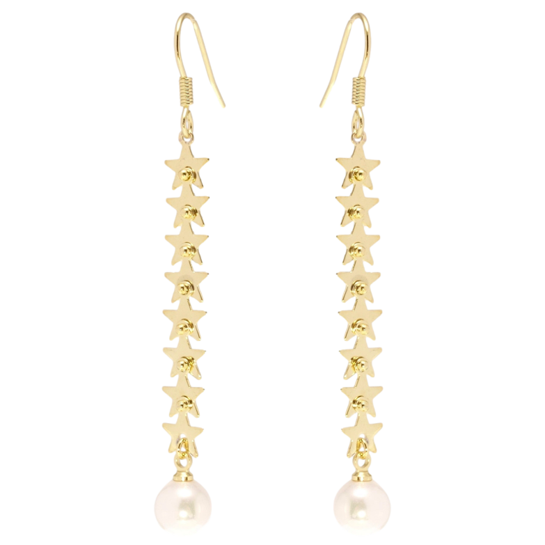 Серьги Xuping QQMM Позолота 14K французский замок Звездные дорожки с жемчугом фото №1 Серьги Xuping QQMM Позолота 14K французский замок Звездные дорожки с жемчугом фото №1