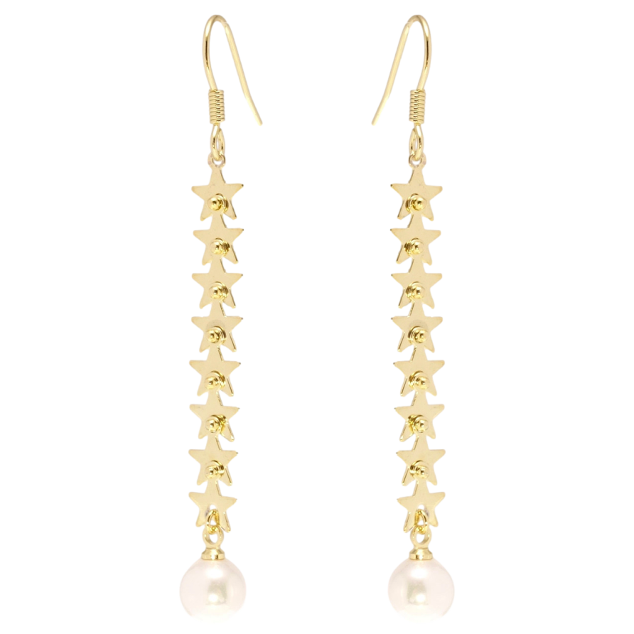 Сережки Xuping QQMM Позолота 14K французький замок Зіркові доріжки з перлами фото №1 Сережки Xuping QQMM Позолота 14K французький замок Зіркові доріжки з перлами фото №1