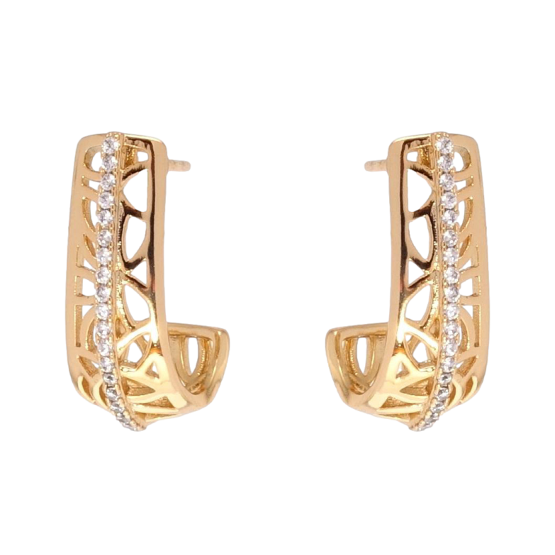 Серьги Xuping Позолота 18K пусеты Дуги с резным узором и дорожками циркония фото №1