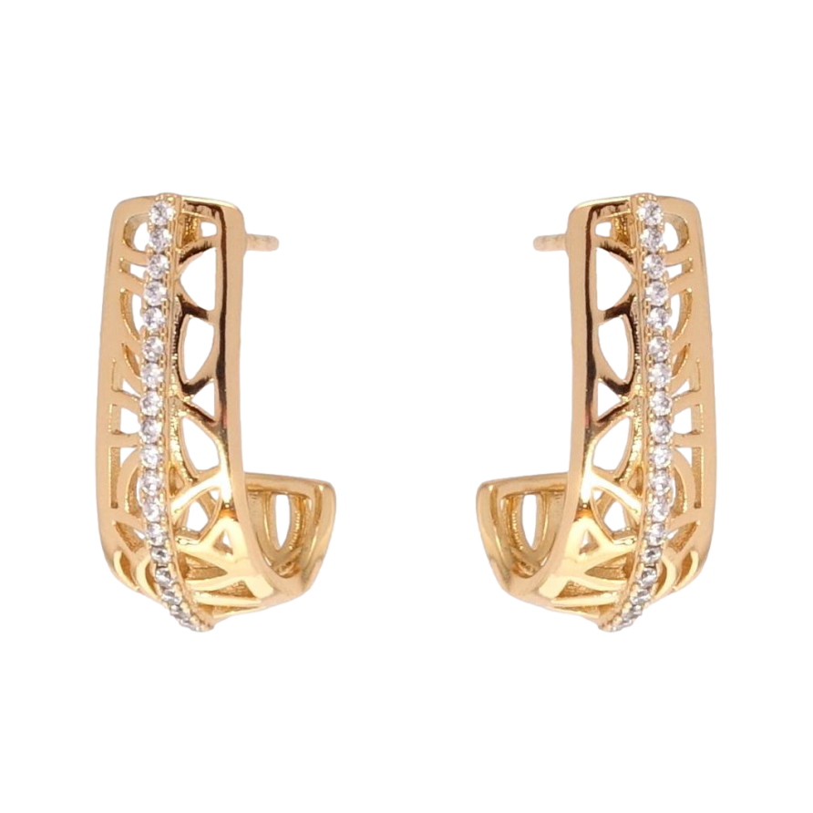 Серьги Xuping Позолота 18K пусеты Дуги с резным узором и дорожками циркония фото №1