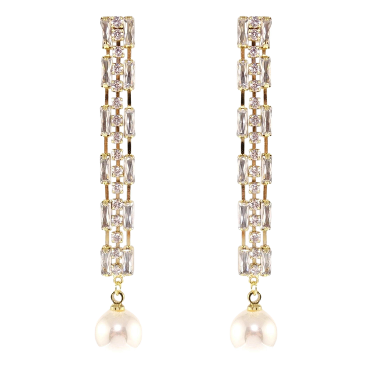 Сережки Xuping QQMM Позолота 14K пусети Кристальні доріжки з перловою підвіскою фото №16 Сережки Xuping QQMM Позолота 14K пусети Кристальні доріжки з перловою підвіскою фото №16