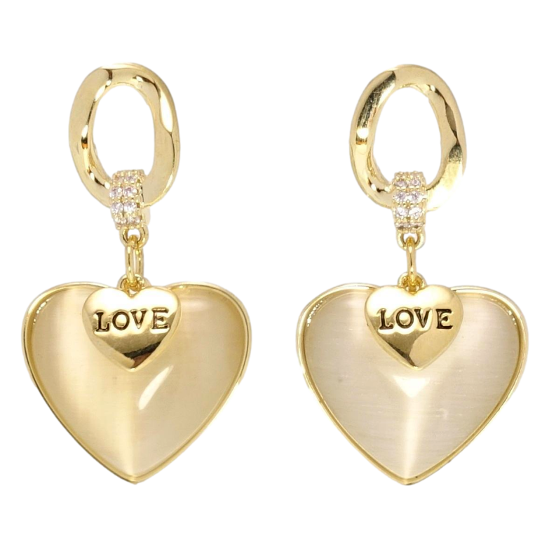 Сережки Xuping QQMM Позолота 14K пусети Сердечки Love з Котячим оком фото №1 Сережки Xuping QQMM Позолота 14K пусети Сердечки Love з Котячим оком фото №1